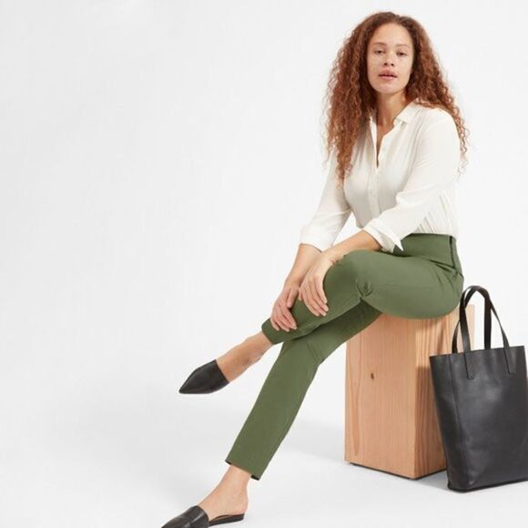 Everlane The Side-Zip Stretch Ponte Crop Cotton Pants In Green Size 2 - Picture 1 of 12
